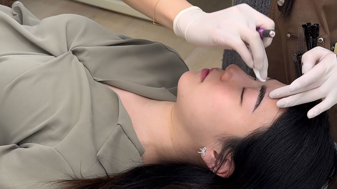 Yerim Lee undergoes a microblading treatment at a clinic in Seoul, South Korea.