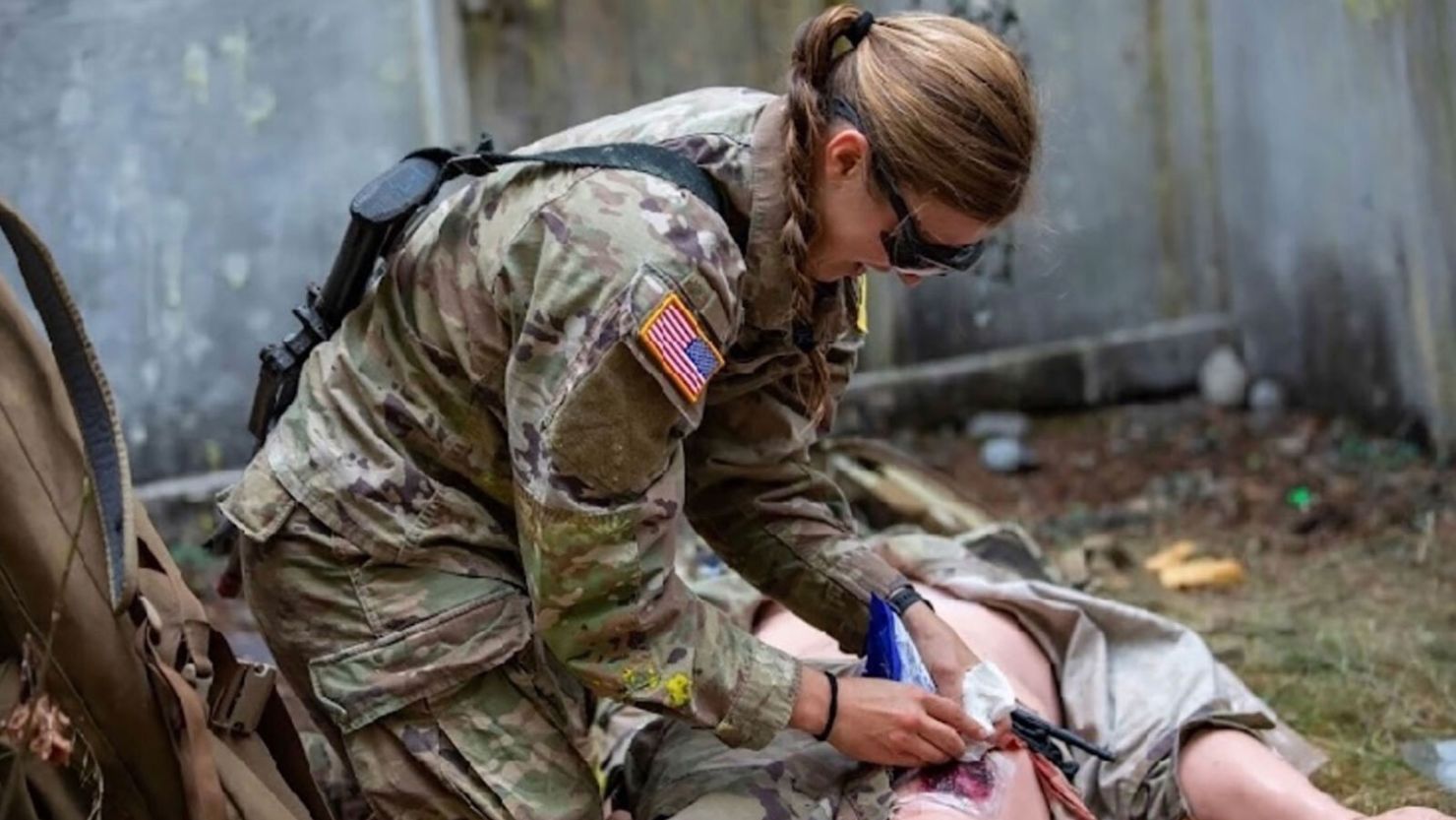 Capt. Molly Murphy treating a "casualty" at Best Medic Competition in 2023.