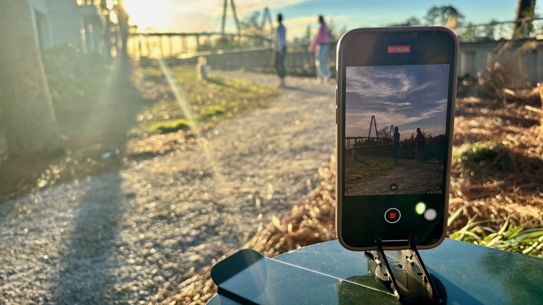 A photo of the Geometrical Pocket Tripod taking a photo of a bridge