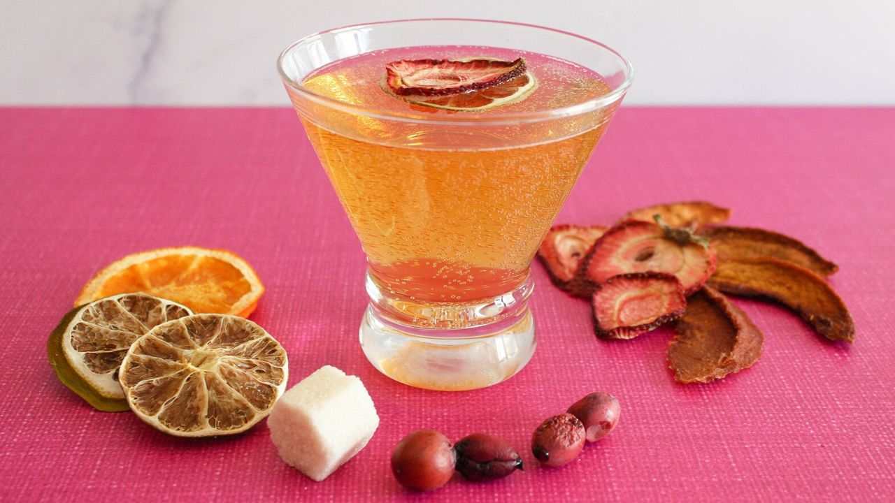 InBooze strawberry peach cosmo in a glass