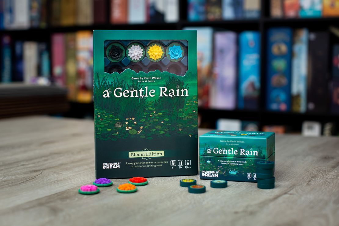 This edition of A Gentle Rain was made by Incredible Dream for the mass consumer market. It includes plastic flowers instead of wooden tokens.