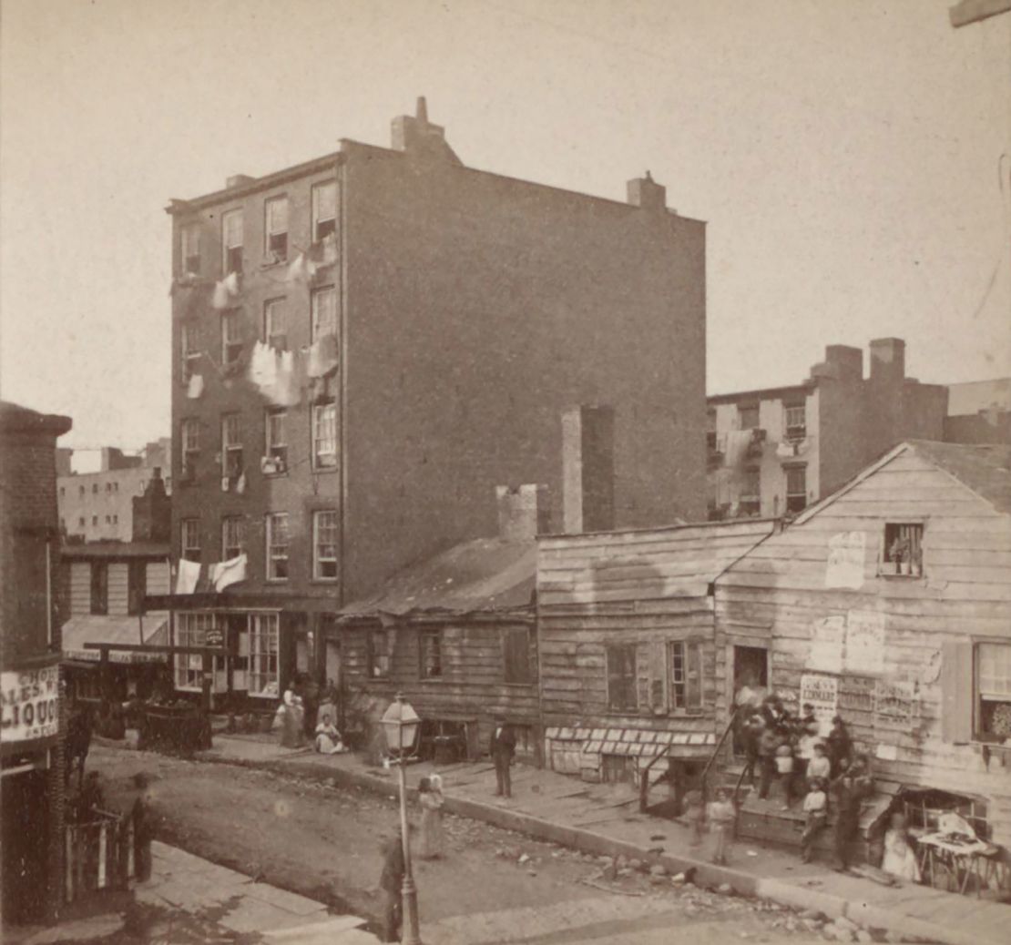 This historic photo shows New York City's Five Points neighborhood in 1875. At the time, the neighborhood was home to the more Irish immigrants than any other part of the city.