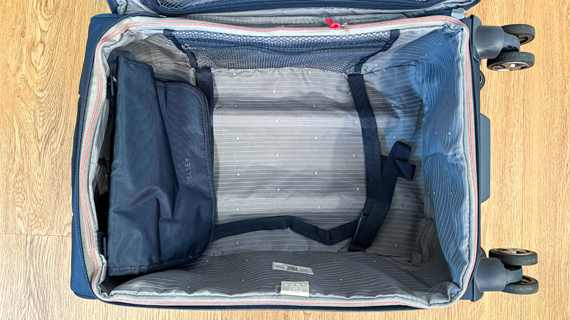 Inside of Delsey soft-shell carry-on