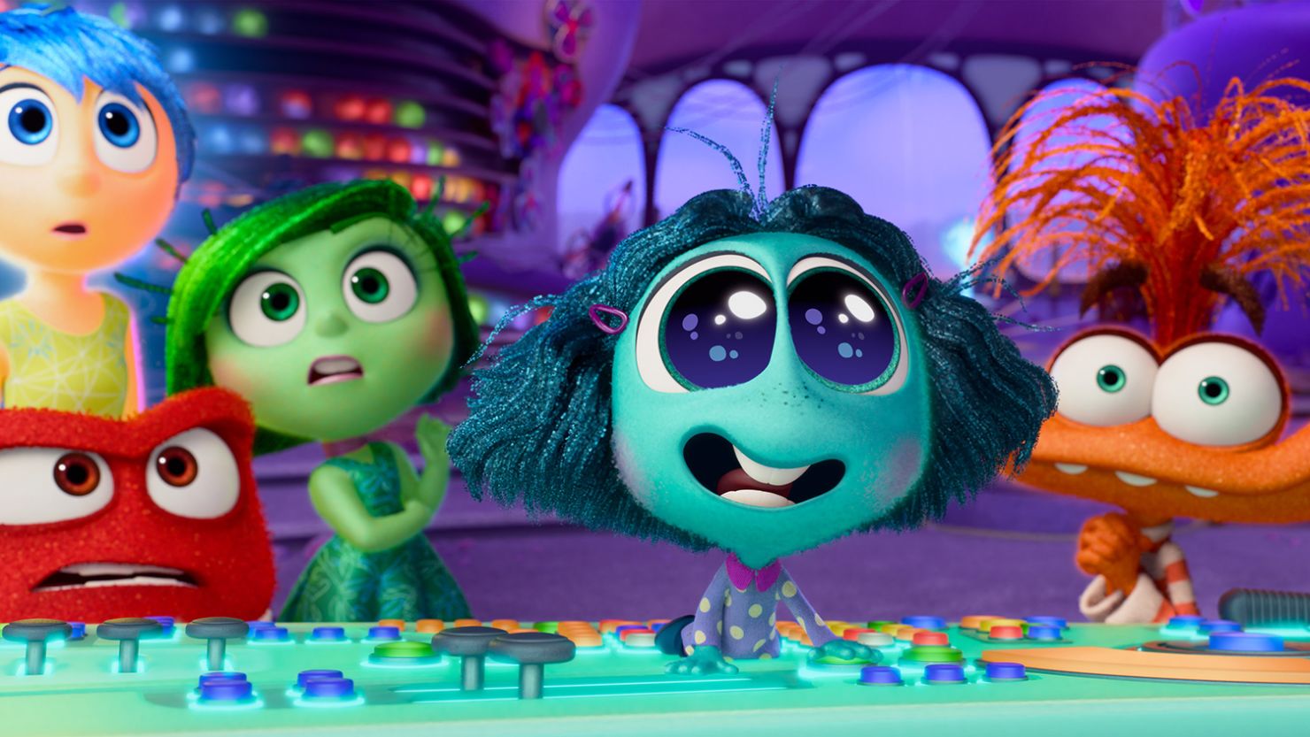 The new Pixar film "Inside Out 2" gives voice to the emotions racing through the mind of 13-year-old Riley, including the character of Envy (center).