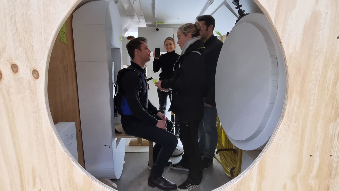 A view into a mock up of the Vanguard, DEEP's pilot subsea habitat.