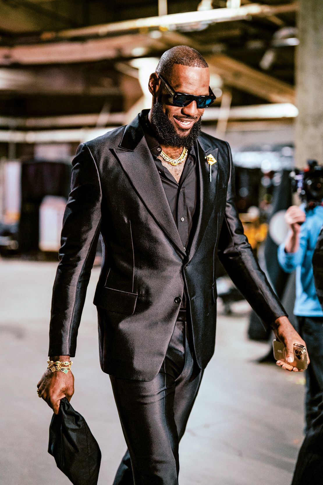 Pictured above, a sharply suited LeBron James arrives for a Los Angeles Lakers game against the Oklahoma City Thunder on February 7, 2023.