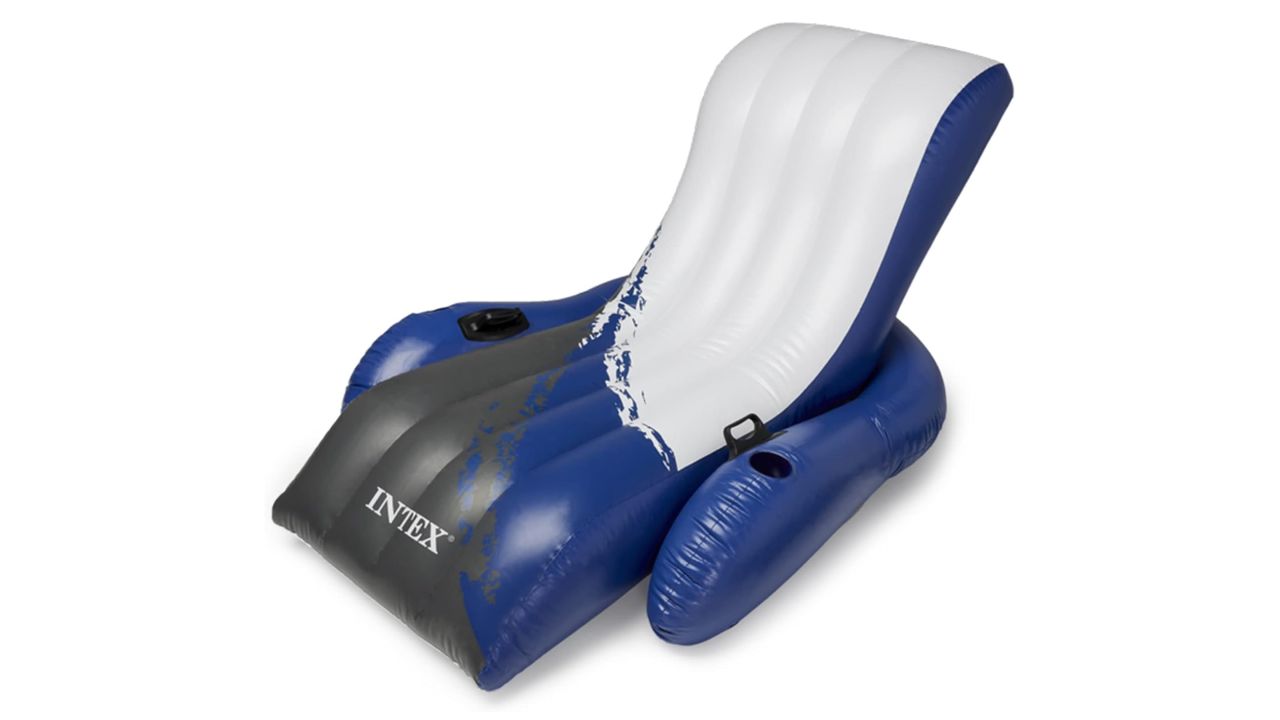 blue and white intex inflatable lounge pool recliner