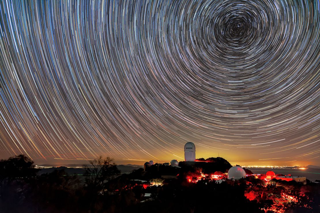 Trails of stars after an hour-long exposure above Kitt Peak National Observatory in Arizona.