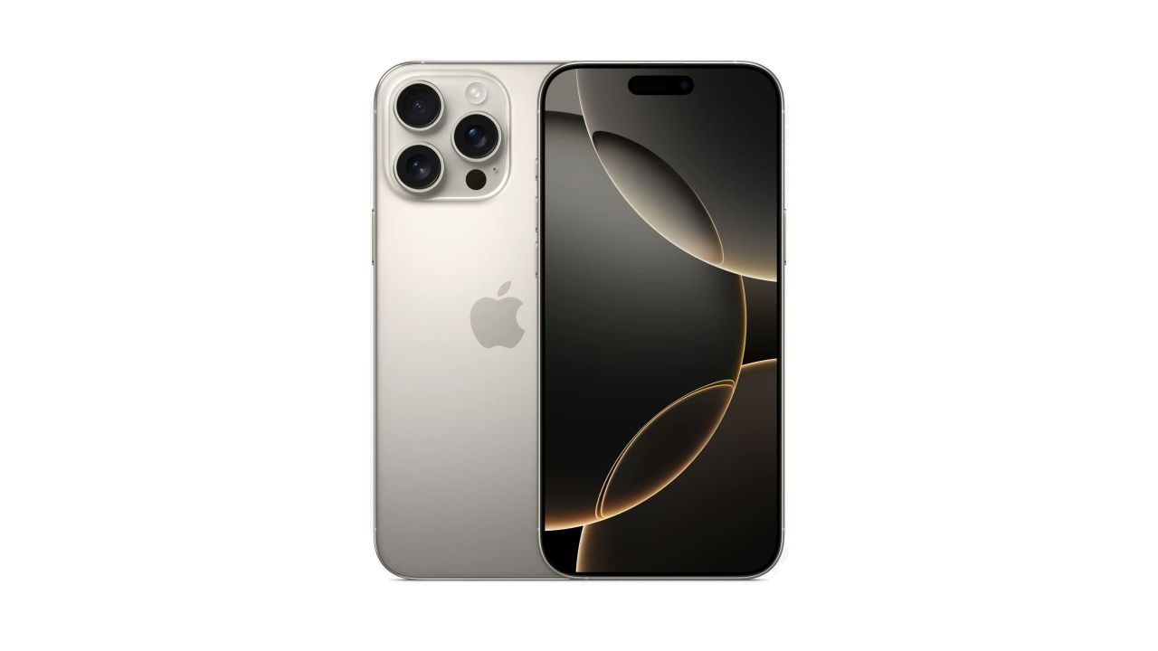 iPhone 16 Pro Max in Natural Titanium white bg