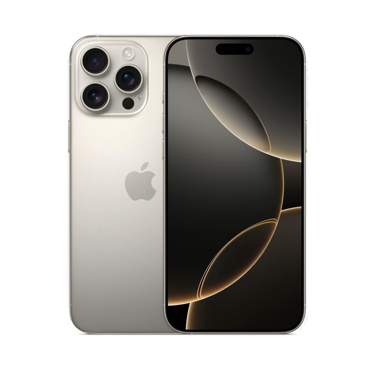 iPhone 16 Pro in natural titanium, back and front