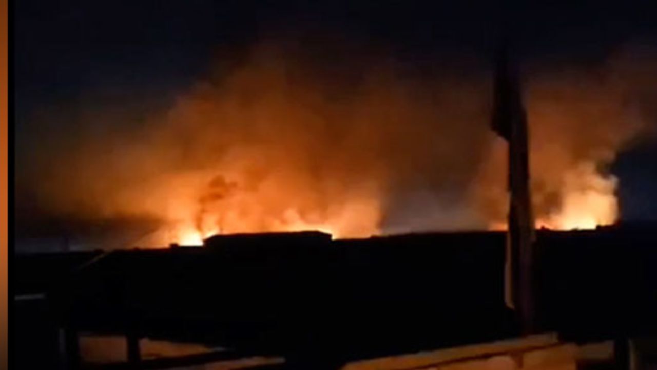 Flames from a large explosion near Babylon, Iraq can be seen in an image taken from video obtained by CNN from social media