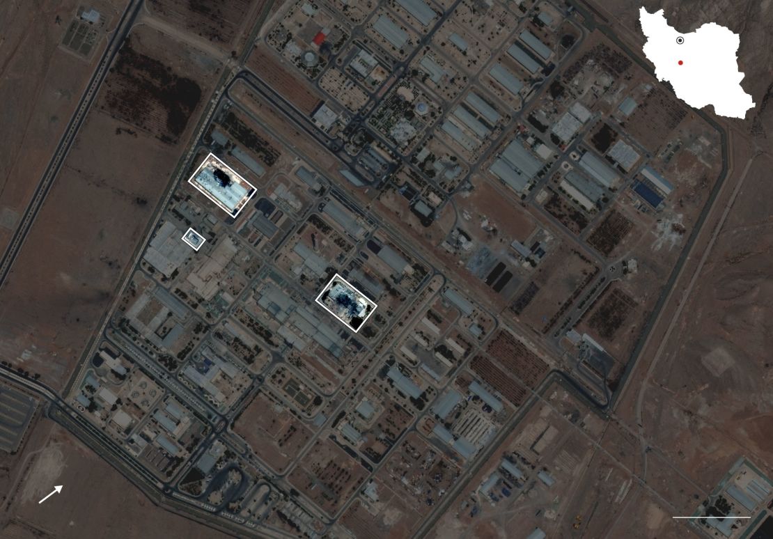 Daños en la instalación nuclear de Isfahán. CNN obtuvo imágenes satelitales de la empresa de imágenes espaciales Maxar Technologies, que mostraron que varias áreas de la instalación resultaron dañadas en los ataques.