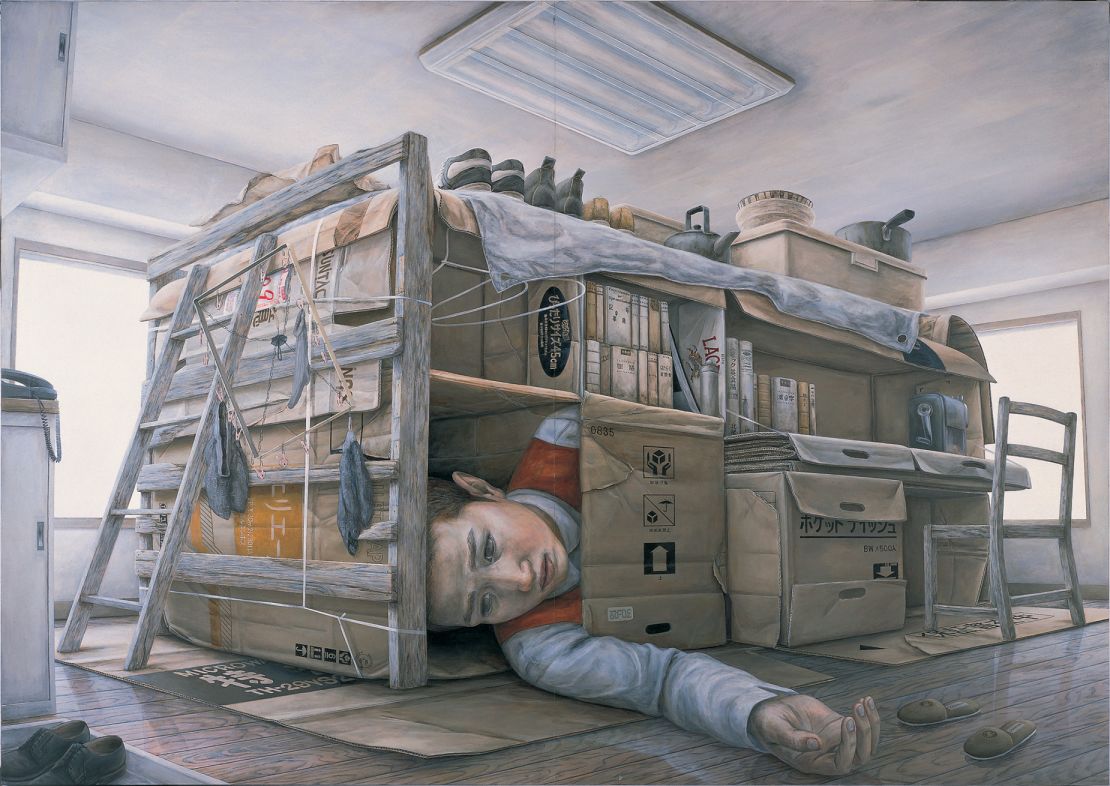An untitled work painted by Tetsuya Ishida in 1998 depicting Japan's "hikikomori" — young (usually) men who became socially reclusive.