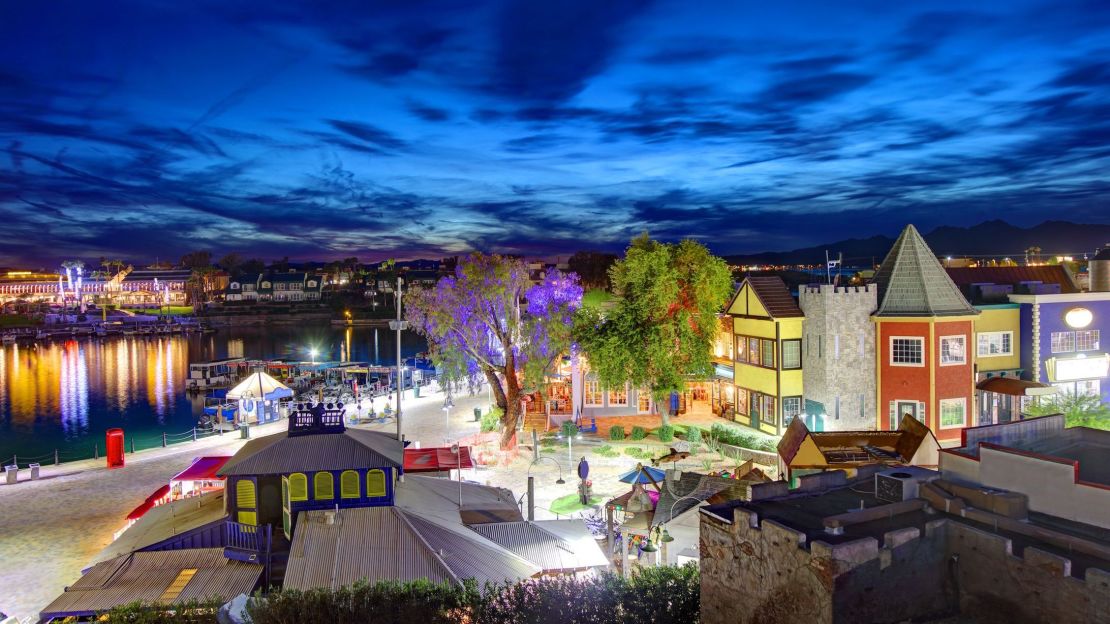 A photo of downtown Lake Havasu City, Arizona at night