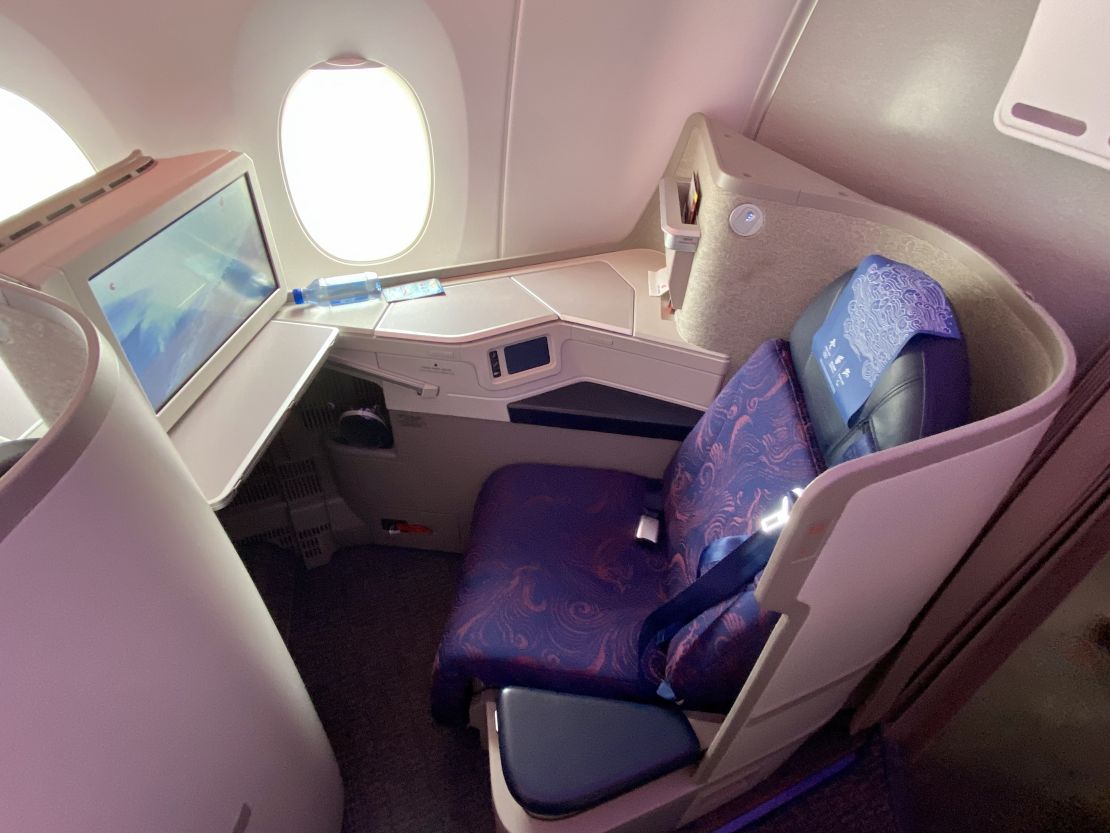 A photo of an Air China business class seat on an Airbus A350-900 aircraft
