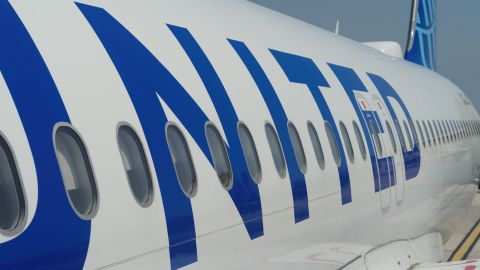 A photo of the side of a United Airlines plane