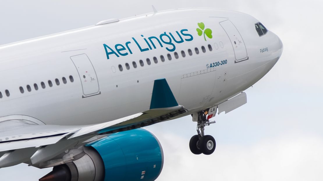 A photo of an Aer Lingus Airbus A330 taking off from Manchester Airport