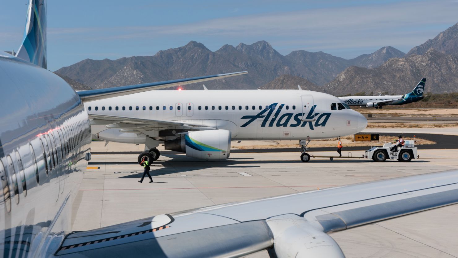 A photo of three Alaska Airlines planes in Cabo San Lucas, Mexico