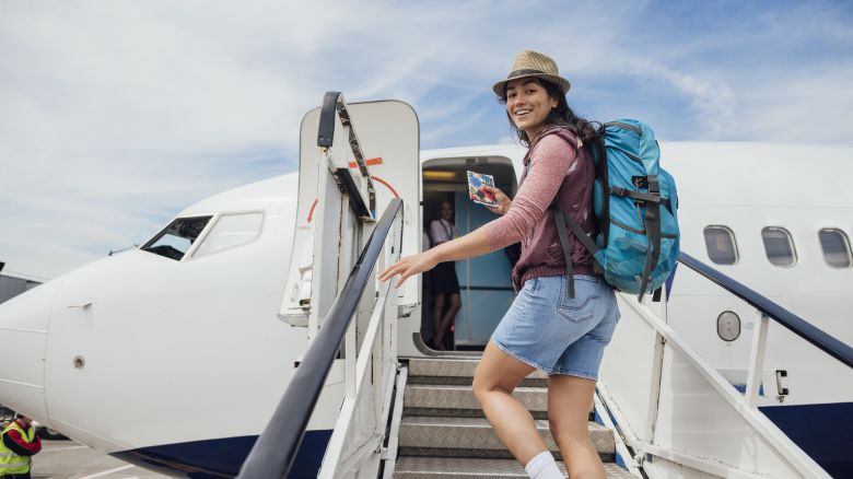 A photo of a person boarding a plane in Toulouse, France