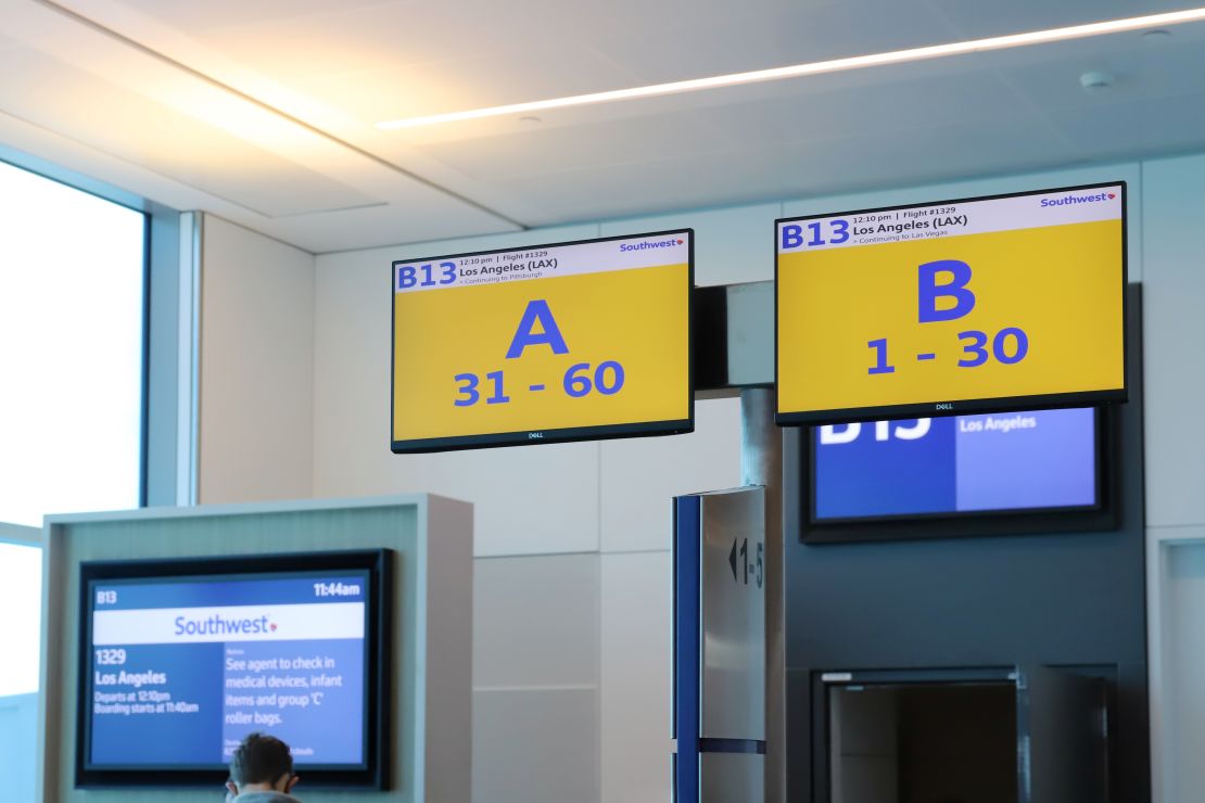 A photo of Southwest boarding sequence signs in San Francisco International Airport (SFO)