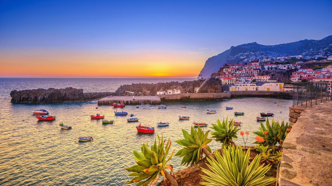 A photo of the fishing village of Camara de Lobos on the Portugese Island of Madeira at sunset