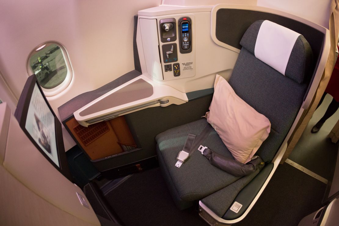 A photo of a Cathay Pacific business class seat on an Airbus A330-300