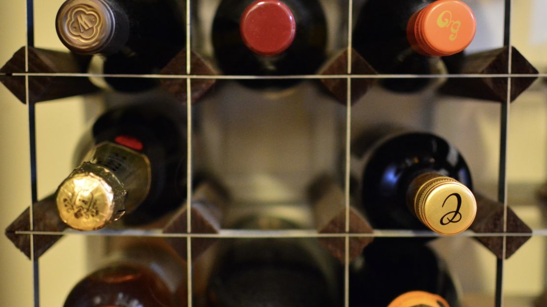 A case of wine in a shelf