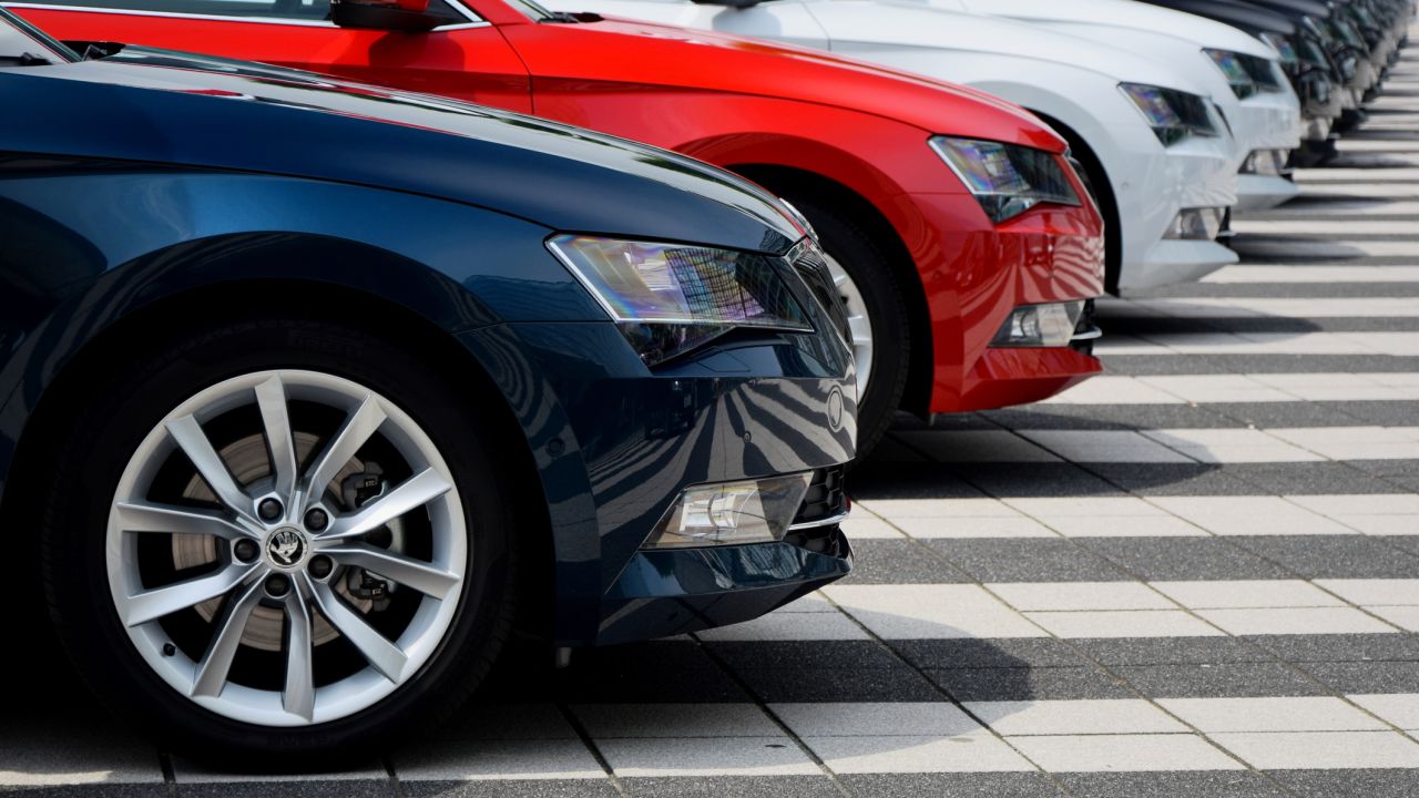 A photo of a row of Skoda Superb cars in Munich, Germany