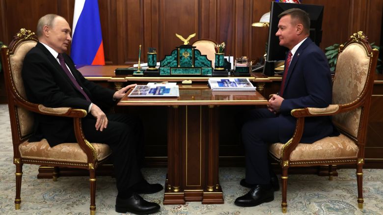 Russian President Vladimir Putin is pictured meeting Roman Starovoit on January 30, 2025 in the Kremlin.