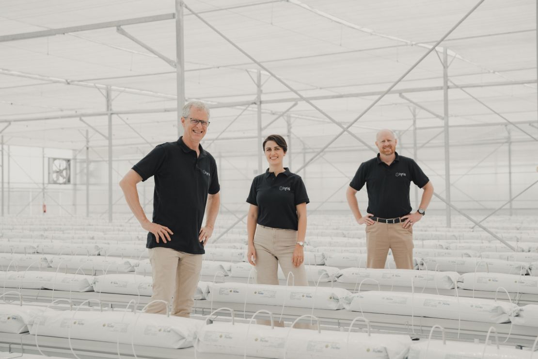 Professor Mark Tester, Professor Derya Baran and Dr. Ryan Lefers, the co-founders of iyris. The company's SecondSky greenhouse coverings have been installed in 15 countries since it was founded.