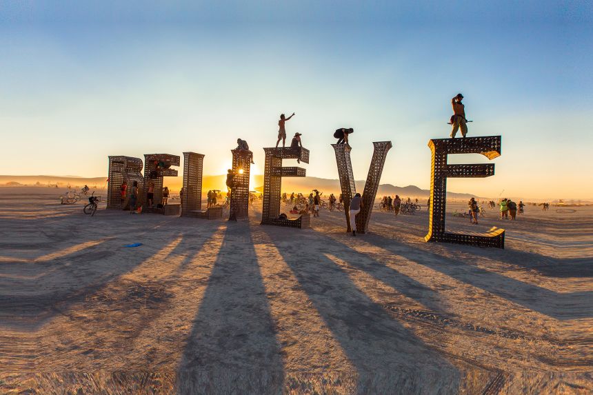 Burners gather in various locations across Black Rock City to create communal works of art.
