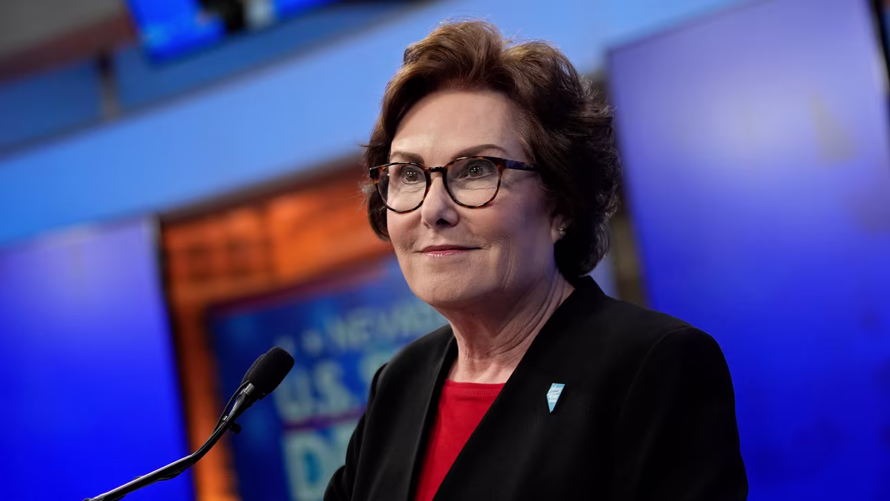Sen. Jacky Rosen takes questions from reporters after a debate with Republican senatorial candidate Sam Brown on October 17 in Las Vegas.