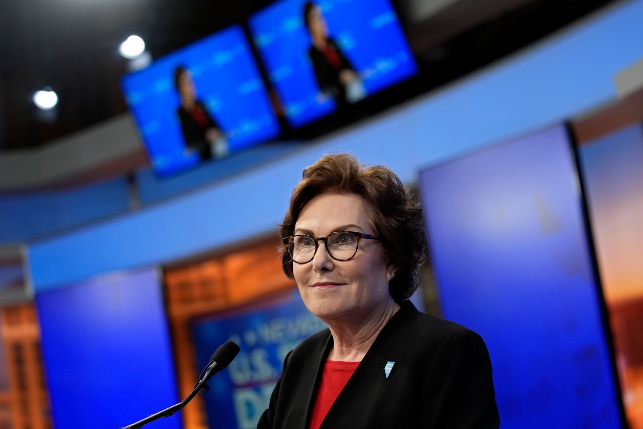 Sen. Jacky Rosen takes questions from reporters after a debate with Republican senatorial candidate Sam Brown on October 17 in Las Vegas.