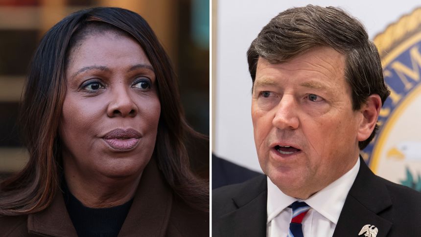 NY Attorney General Letitia James, left, and Ed Martin.
