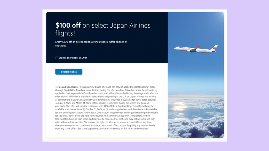 Japan Airlines Capital One Travel offer