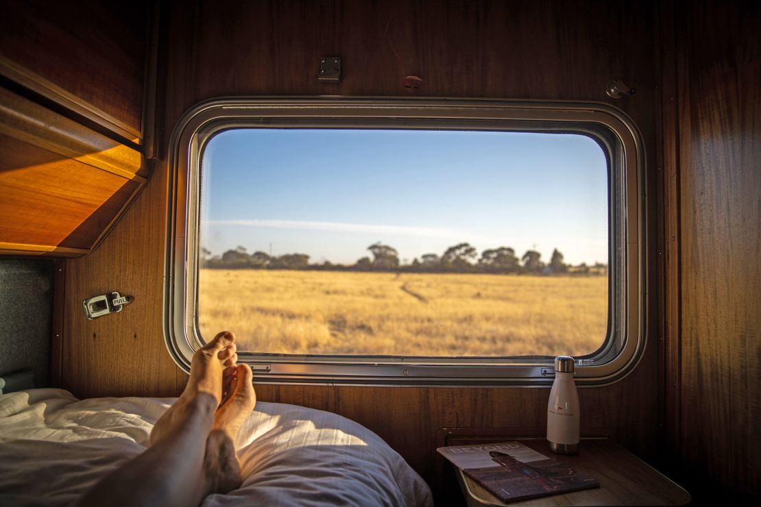 The view from the bottom bunk of a gold class twin cabin on the Ghan.