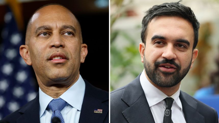House Minority Leader Hakeem Jeffires, left, and New York mayoral candidate Zohran Mamdani.