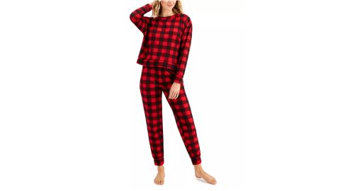 Jenni Long Sleeved Waffle Pajama Top and Jogger Set