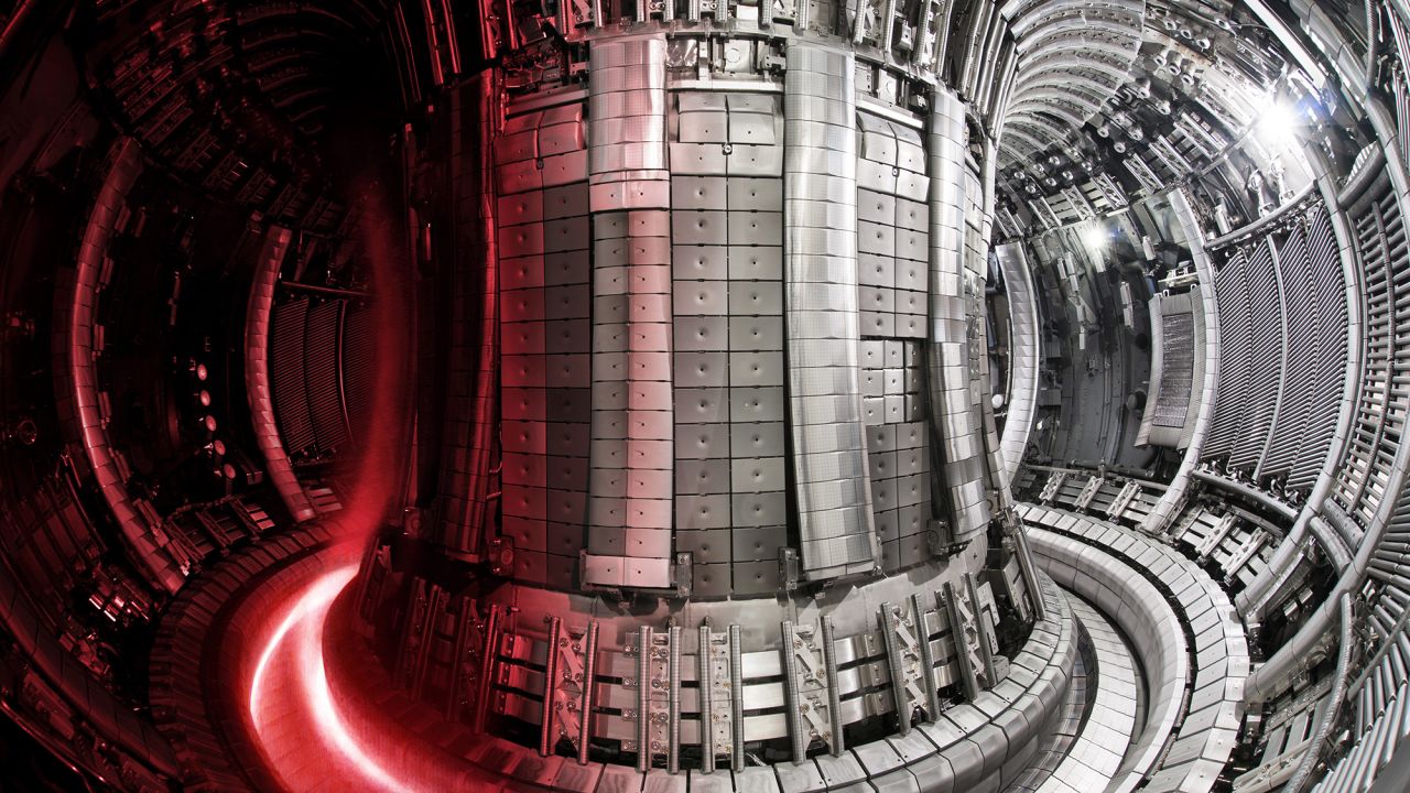 The inside of the JET tokamak, which conducted major nuclear fusion experiments in the UK.