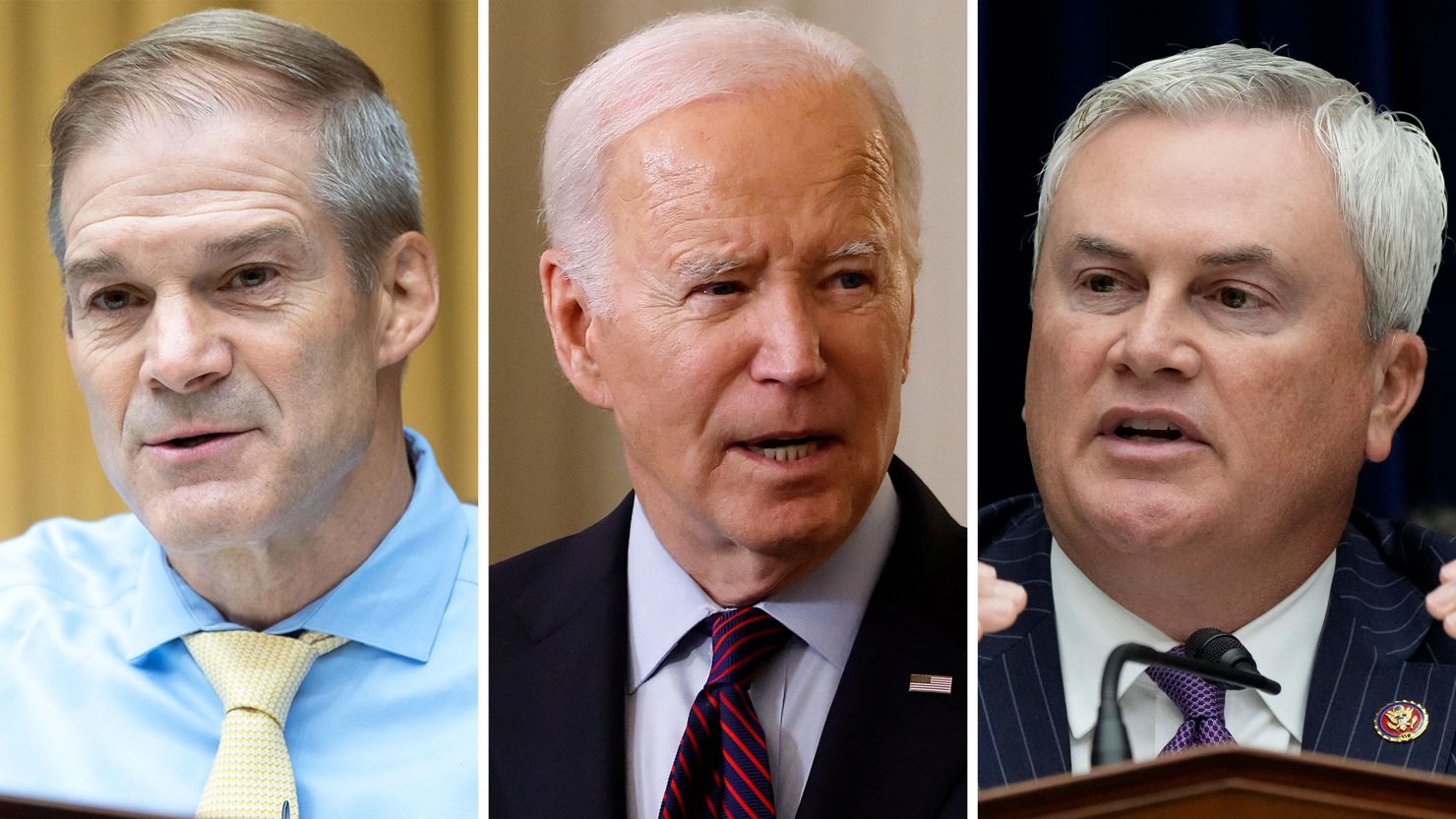 From left to right, Rep. Jim Jordan, President Joe Biden and Rep. James Comer are pictured.