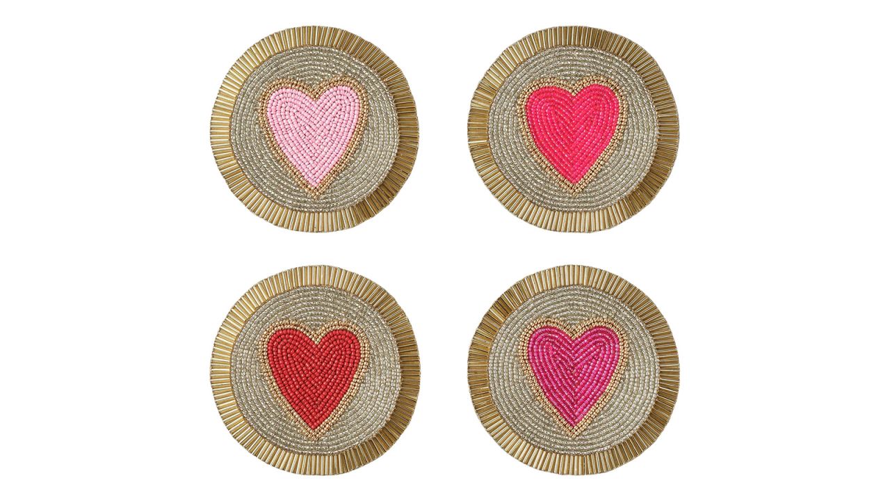Four beaded heart coasters.