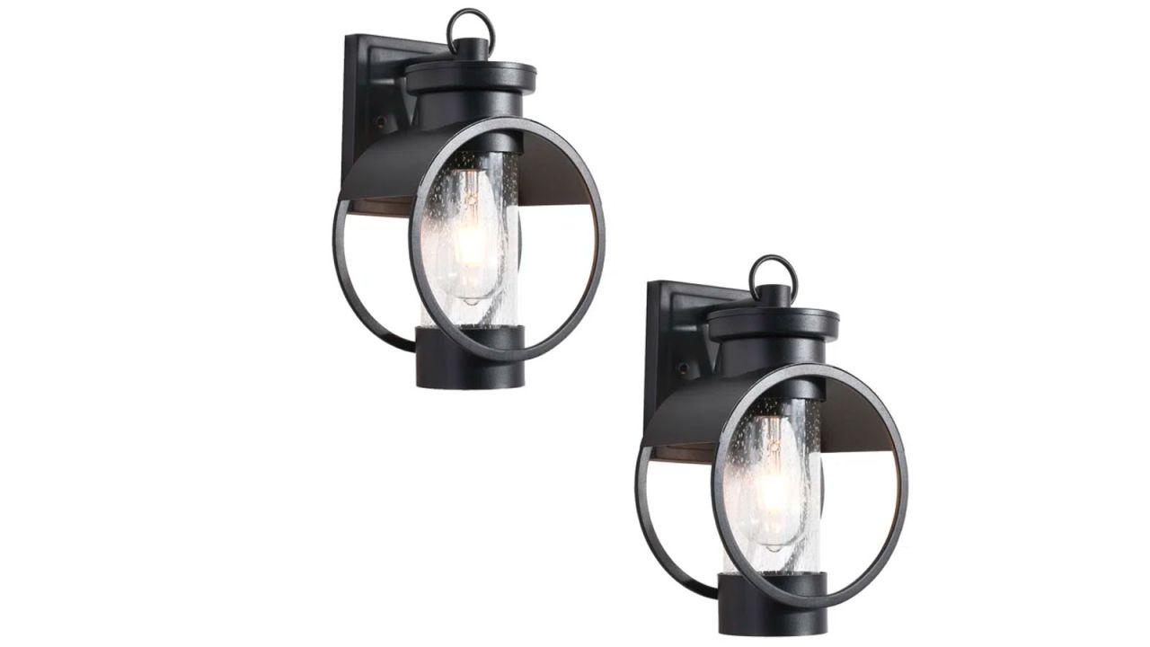 Joelle Black 1 - Bulb 11.8'' H Glass Outdoor Wall Lantern with Dusk to Dawn (Set of 2) .jpg