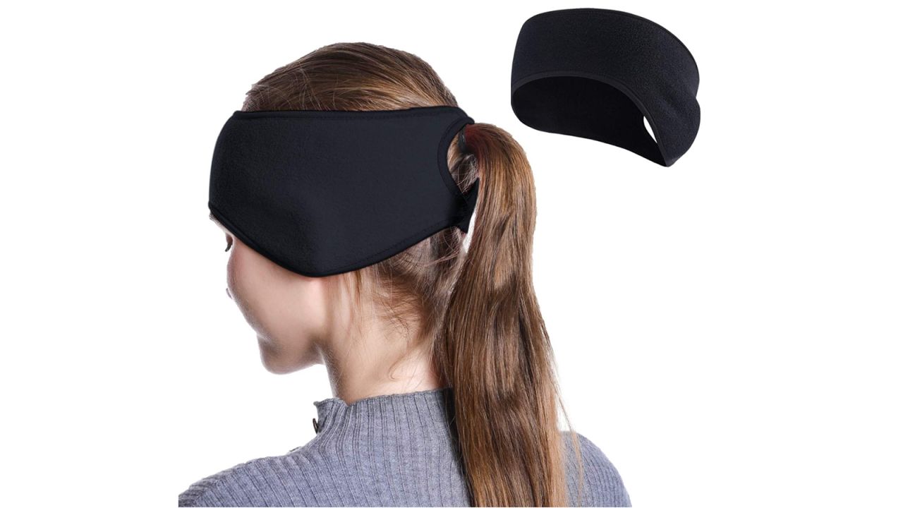 JOEYOUNG Womens Running Ear Warmer Ponytail Fleece Headband