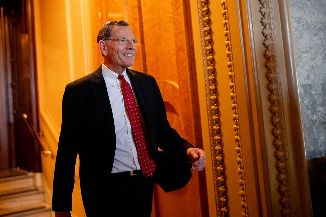 Sen. John Barrasso walks out of the Senate Chamber on Capitol Hill on April 23 in Washington, DC. 