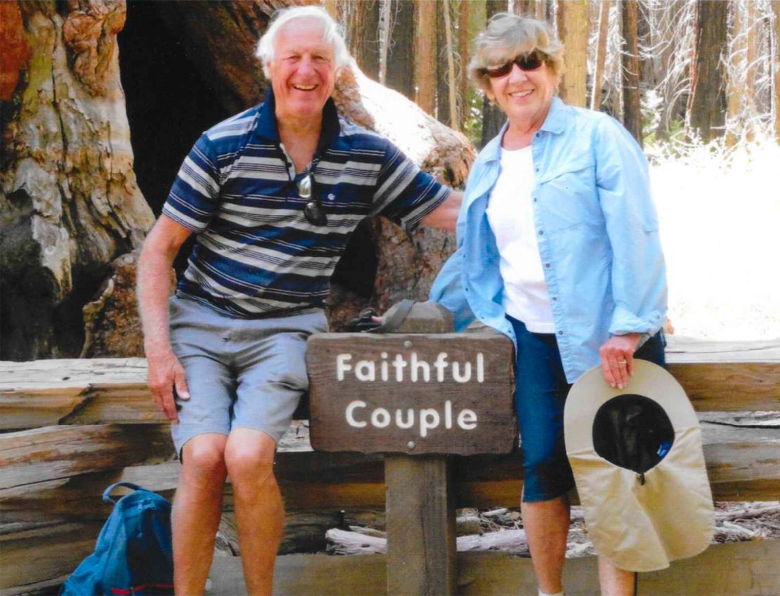 John and Judy in Yosmite, California. John says this is one of his favorite photos, as he always thought the sign was very appropriate.