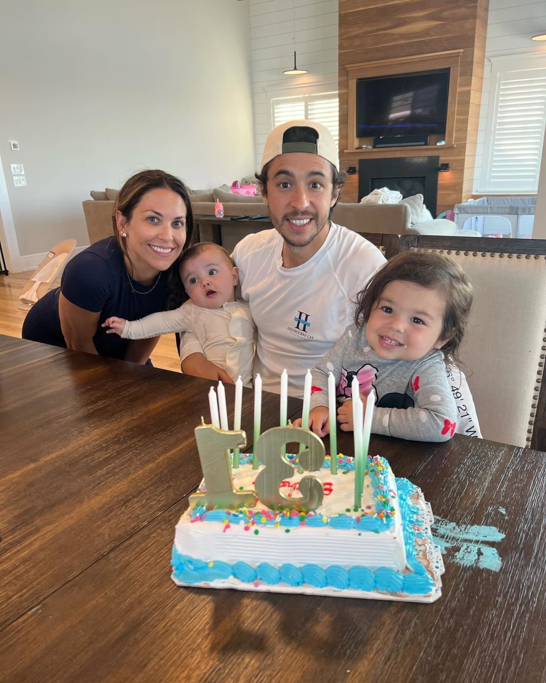 Johnny Gaudreau alongside his wife and two children.