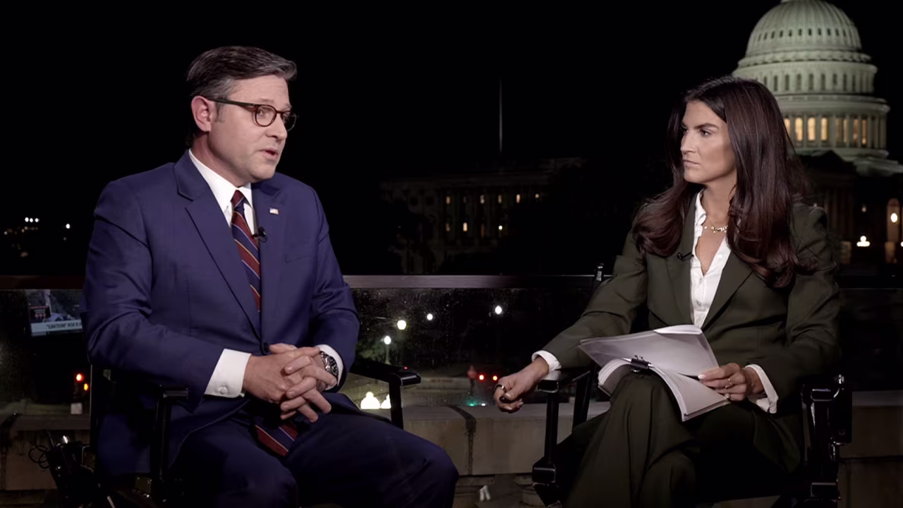 House Speaker Mike Johnson takes part in an interview with CNN's Kaitlan Collins on Tuesday.