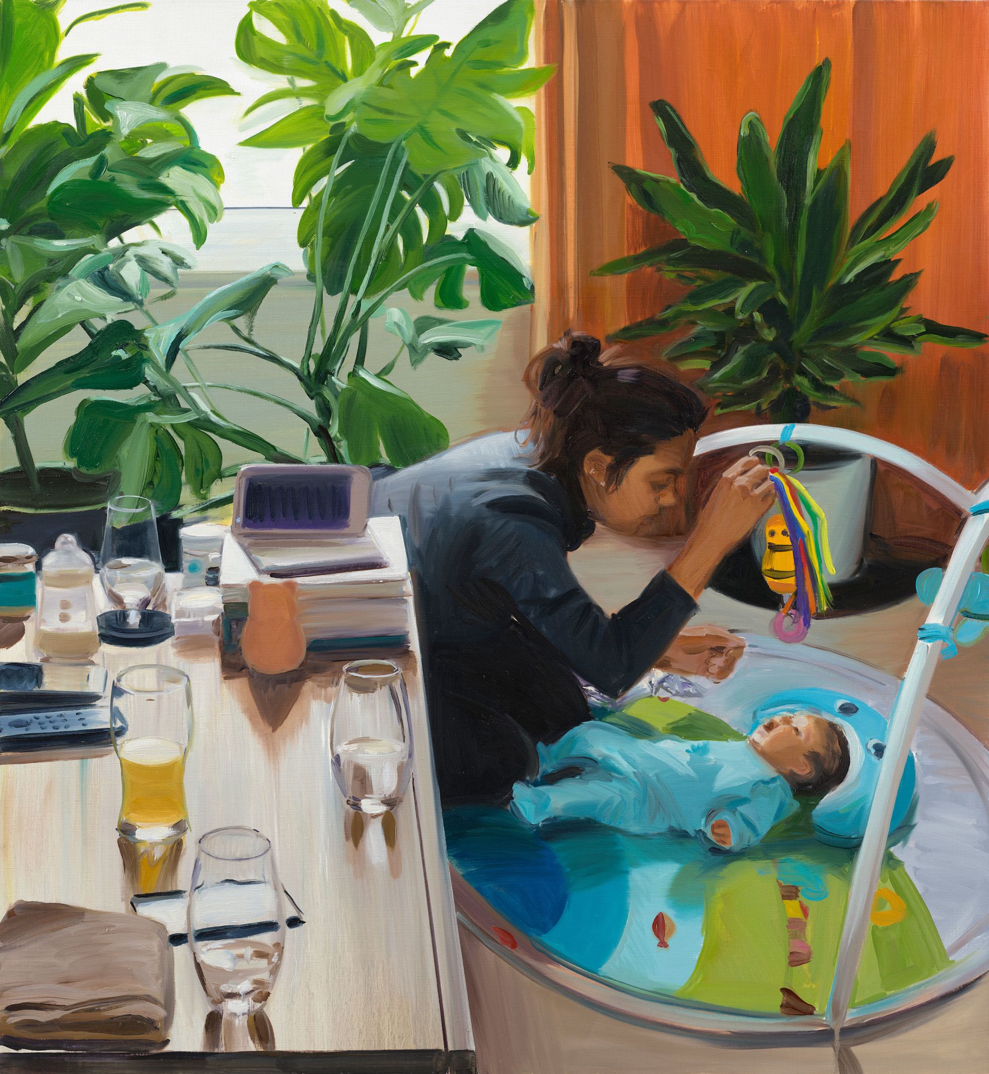 "Refreshments" is among the artworks by Scottish artist Caroline Walker, in a major new show exploring themes of "mothering" at The Hepworth Wakefield gallery in England.