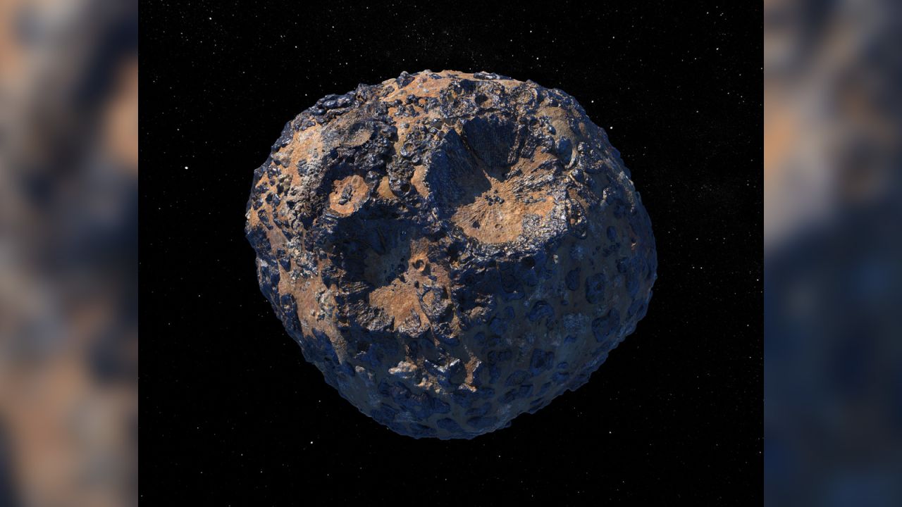 This illustration depicts how scientists envision the Psyche asteroid.