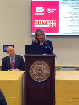 Maboné speaks in the House of Representatives for the National Heart, Lung and Blood Institute's 75th Anniversary Congressional Reception in 2023.